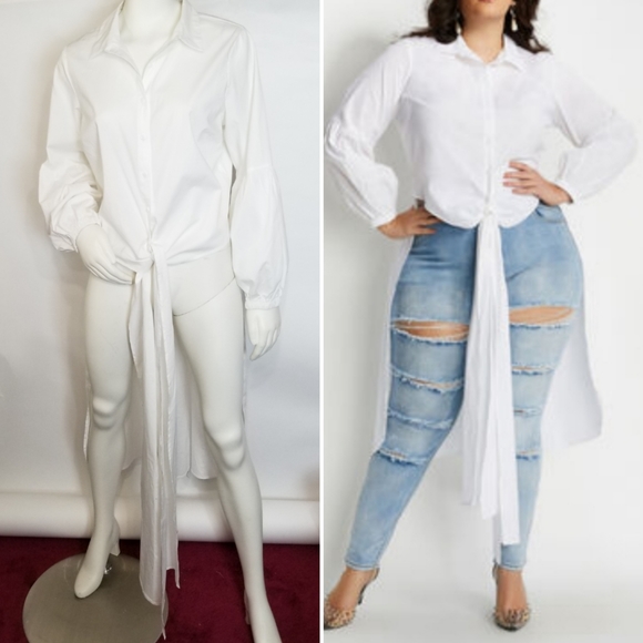 Button Up Tie Waist Blouse - Picture 7 of 7